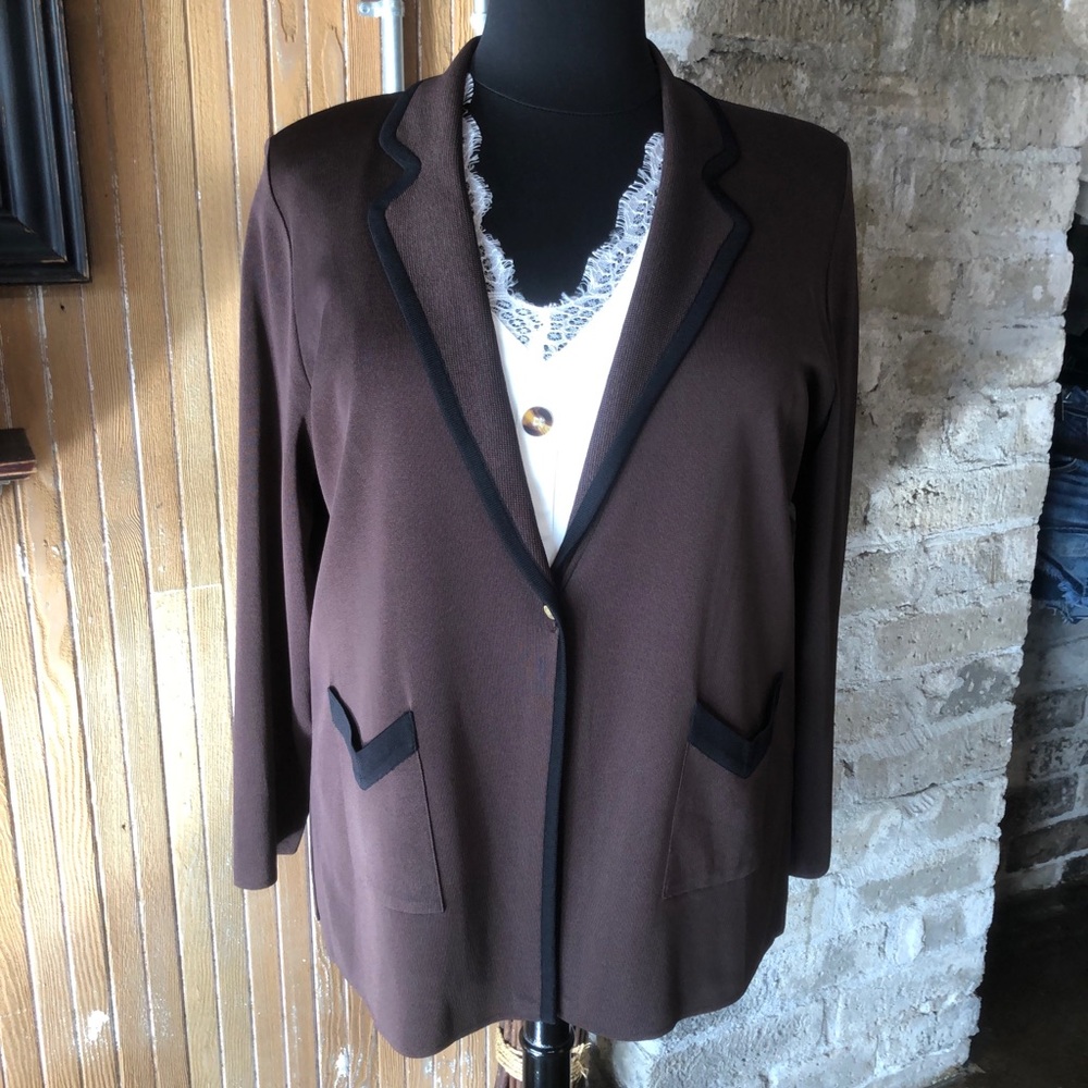 Women’s Exclusively Misook Chocolate and Black Long Sleeve Knit Jacket Size 2X